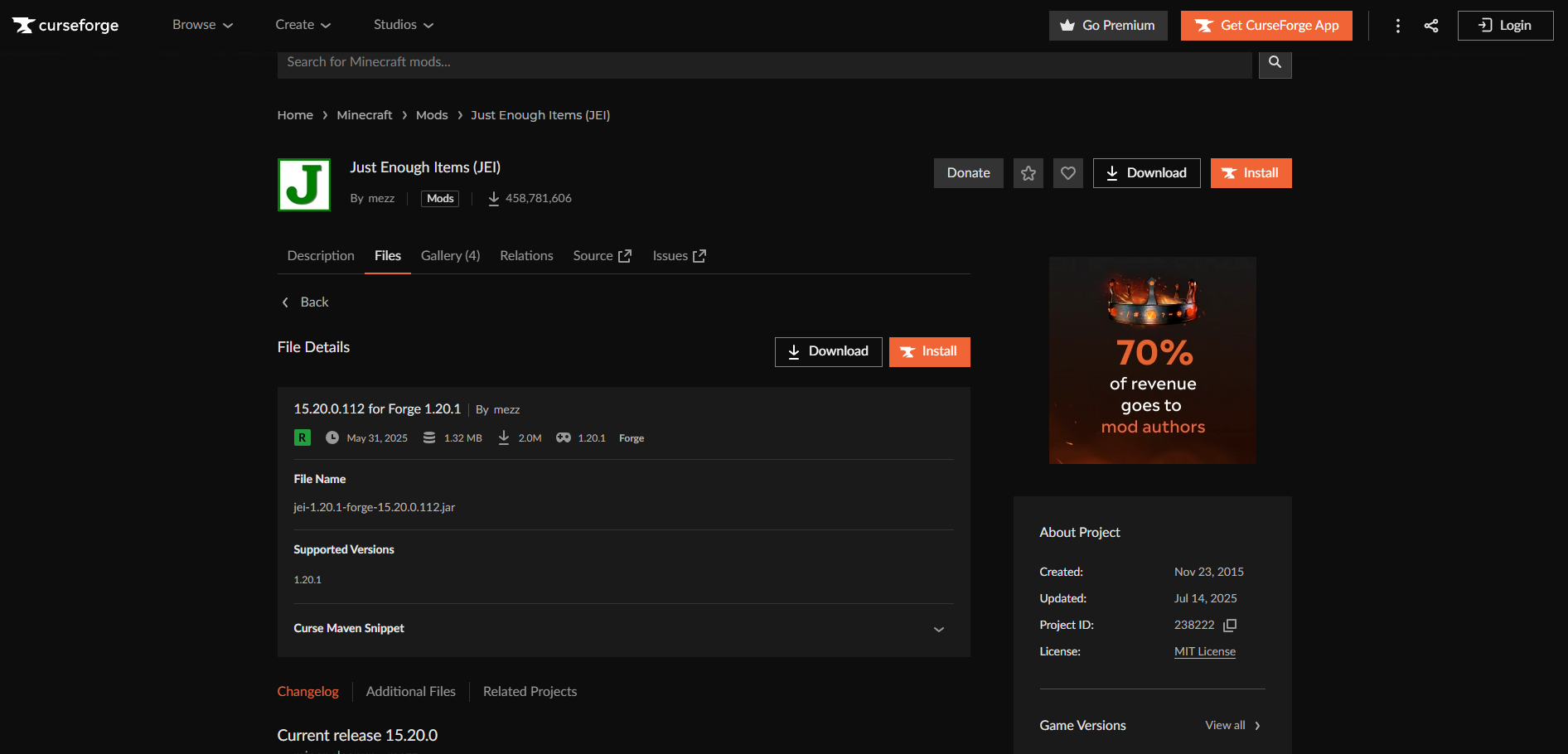 CurseForge liste mods Minecraft