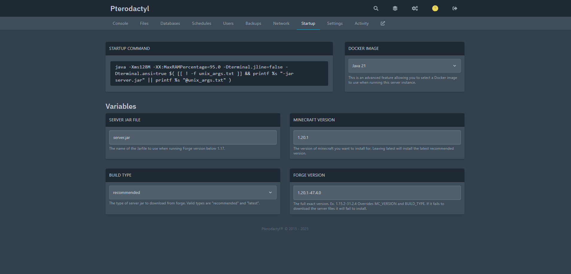 Sélection de la version Forge ou Fabric