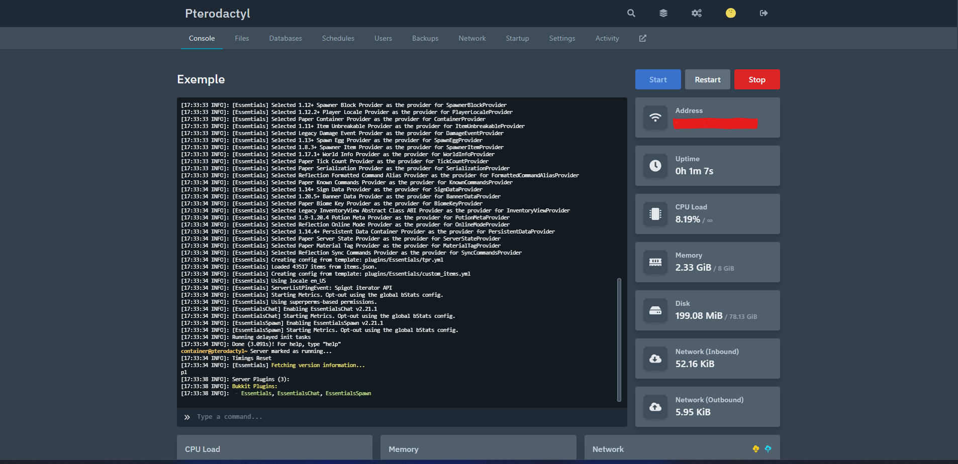 Console avec plugins chargés